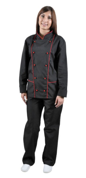 Костюм повара курт+бр/ЧЕРН/красн кант/дл рук/40-42 Костюм повара курт+бр/ЧЕРН/красн кант/дл рук/40-42