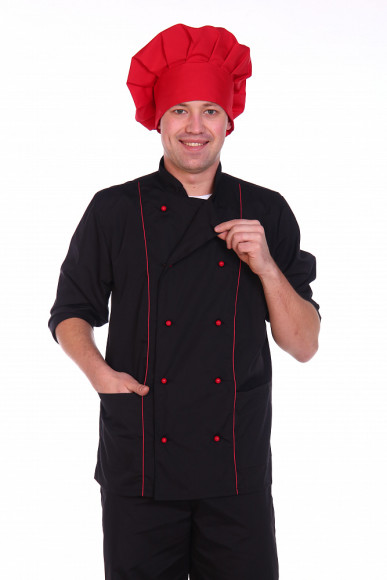 Костюм повара курт+бр/ЧЕРН/красн кант/рук3/4 р 44 Костюм повара курт+бр/ЧЕРН/красн кант/рук3/4 р 44
